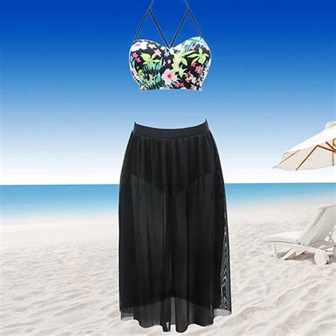 buy sexy women plus size floral halter bikini gauze long skirt bathing suit