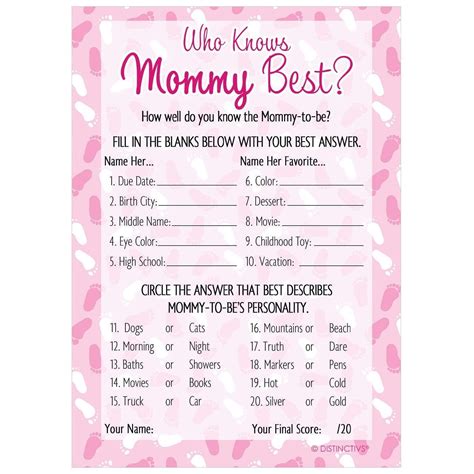 Its A Girl Who Knows Mommy Best Baby Shower Game 20 Cards In 2021