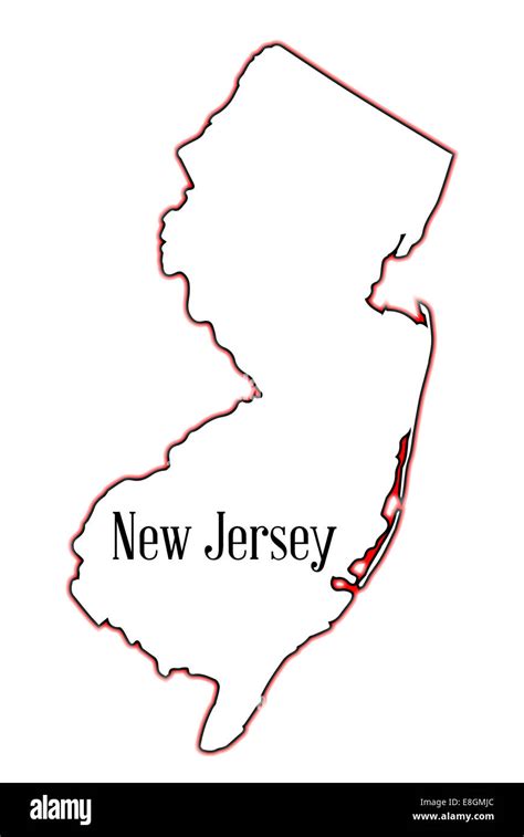 Mapa De Contorno Del Estado De Nueva Jersey Sobre Un Fondo Blanco