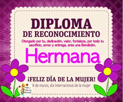 Feliz Y Positiva Diploma Día De La Mujer Hermana