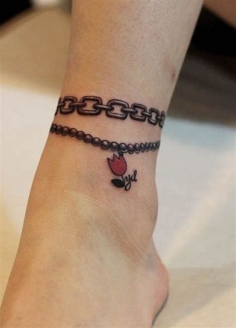 Chain Tattoo on Girl Left ankle | Ankle bracelet tattoo, Anklet tattoos