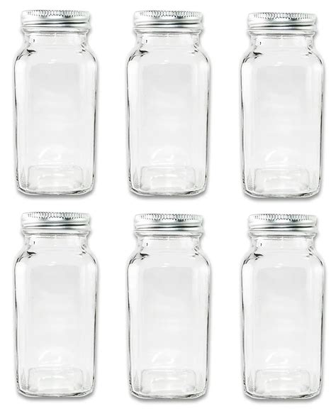 Buy 6 Large Square Glass Spice Bottles 6 Oz Jars With Silver Metal Lids Shaker Tops By