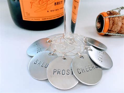 Hand Stamped Wine Glass Charms Silver Wine Charms Wine Glass Etsy Uk