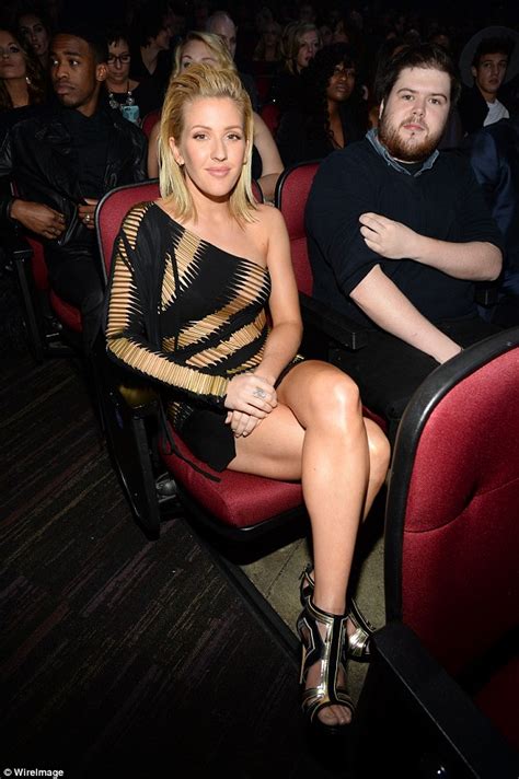 ellie goulding wears sexy one shoulder leather mini to amas 2015 daily mail online