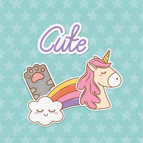 Premium Vector Cute Unicorn Sticker Kawaii Style