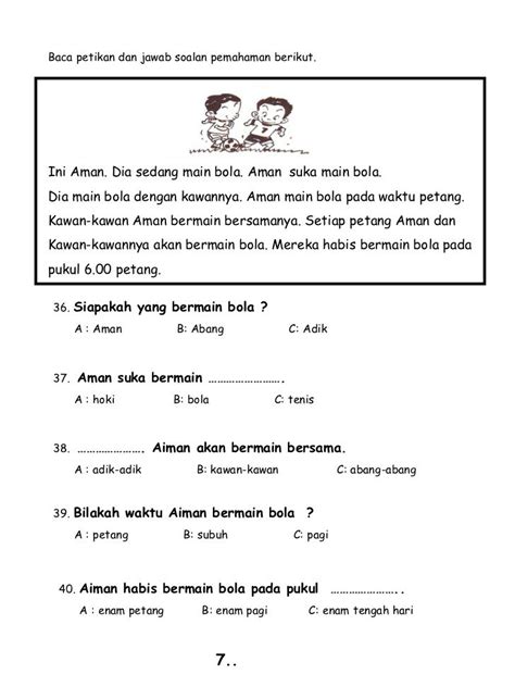 Pemulihan bahasa melayu tahap1 curso/nivel: Contoh Soalan Latihan Bahasa Melayu Tahun 1 - Terengganu t