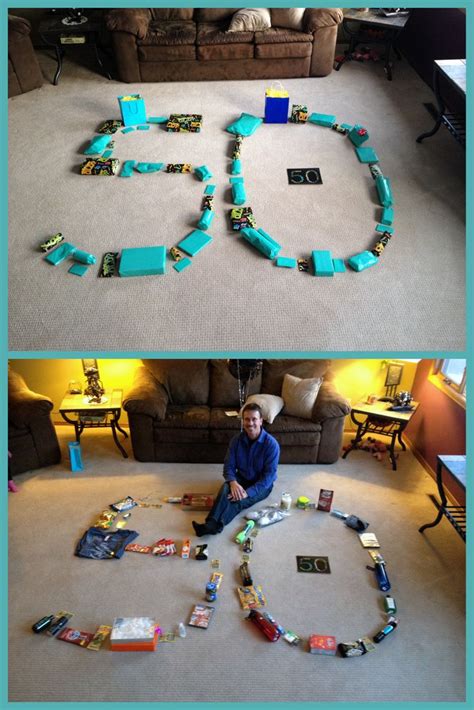 I have one who collects rocks and has since he was tiny. 50th Birthday Gift - 50 gifts, shaped like a 50...did this ...