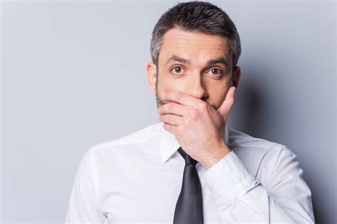 I Am Shocked Surprised Mature Man In Shirt And Tie Covering Mouth With