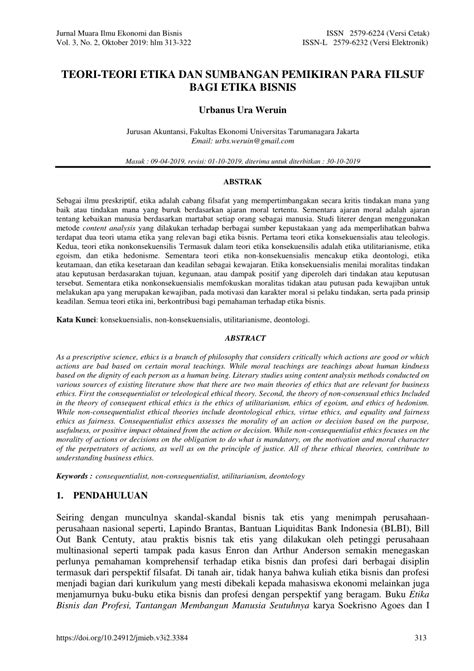 Pertama, discrepancy theory mengemukakan bahwa untuk mengukur kepuasan kerja seseorang dengan menghitung selisih antara apa yang seharusnya dengan. (PDF) TEORI-TEORI ETIKA DAN SUMBANGAN PEMIKIRAN PARA ...