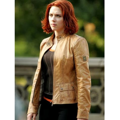 The Avengers Film Scarlett Johansson Tan Leather Jacket