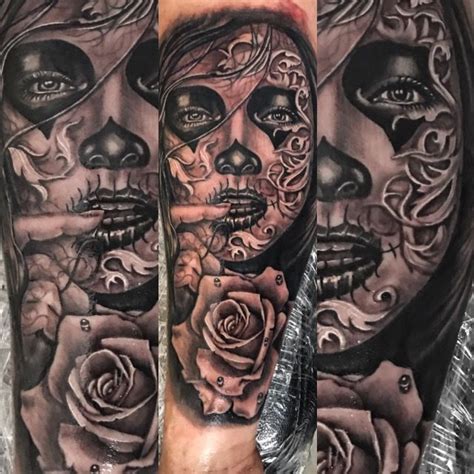 The first stages of @mikeevans13_'s new tattoo. Day of dead tattoo, rose tattoo , Mike Evans tattoo , rose ...