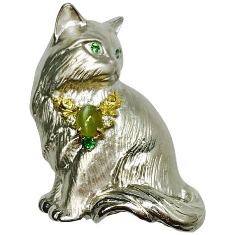 Tsutomu Matsuzaki Matsuzaki Cabochon Cat Eye Cat Brooch Chrysoberyldiamondgarnet 18k Gold