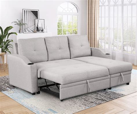 churanty pull out bed sleeper sectional sofa upholstery reversible couch with storage chaise cup