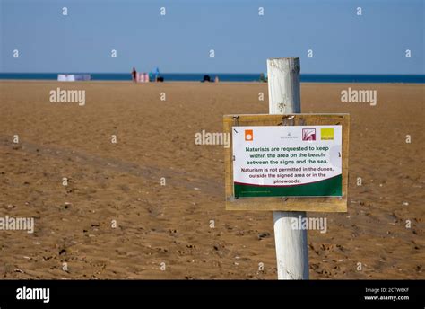 Naturists Sign On Holkham Nudist Beach North Norfolk England Stock Photo Alamy