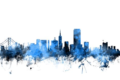 Gallery wrap canvas, framed fine art prints, framed canvas art San Francisco City Skyline Digital Art by Michael Tompsett