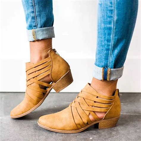 bomkinta 2019 spring summer women s short boots hollow out high heeled ankle boots fashion shoes