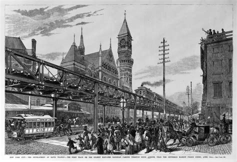 New York City The First Train On The Gilbert Elevated Railroad Passing