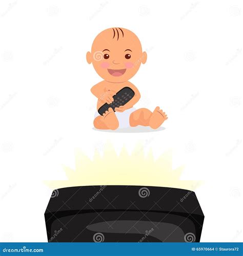 Cheerful Toddler Sitting And Watching Tv Isolated Character Baby With