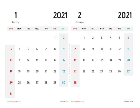 January And February 2021 Calendar Printable