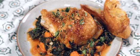 Braised Chicken Thighs With Spicy Kale Recipe The Chew ABC Com
