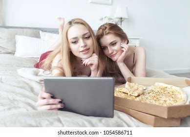 Two Happy Girls Pajamas Spending Time Stock Photo Shutterstock