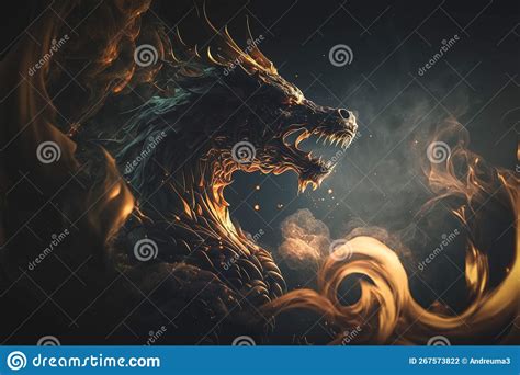 Dragon Smoke And Fire In The Sky Generative Ai Stock Illustration