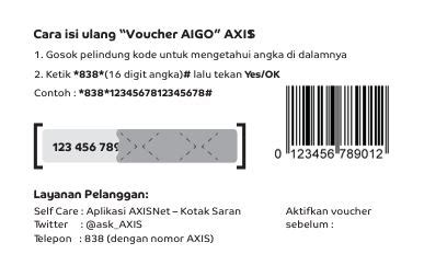 Kode voucher axis yang belum dipakai 2021. Cara Isi Ulang Voucher Aigo Axis 2020 - Paket Pedia