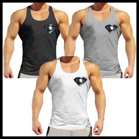 Oa Men Muscle Fit Silver Superman Workout Gyms Tank Tops Bodybuilding Stringer Fitness Cotton