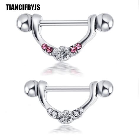 Tiancifbyjs Unqiue Crystal Rhinestone Rose Body Nipple Bar Barbell Piercing Ring Jewelry Nipple