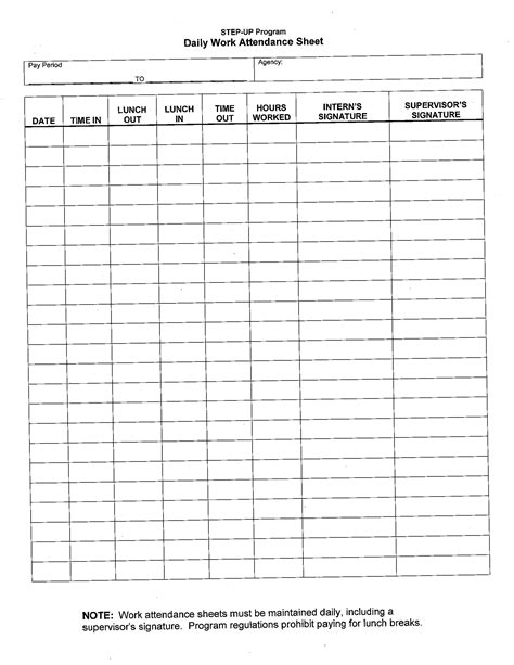 Daily Work Attendance Sheet Free Download