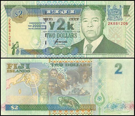 Fiji 2 Dollars Banknote 2000 P 102a Unc