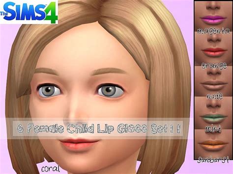 Giadollies 6 Female Child Lip Gloss Set 1 Sims 4 Makeup Makeup