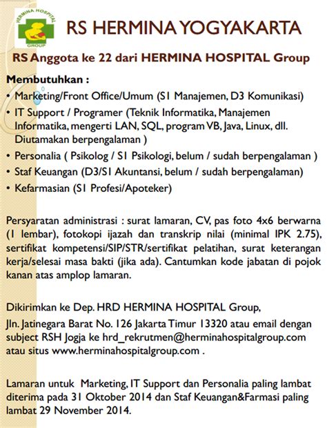 Psikologi USD Lowongan Kerja Hermina Hospital Group