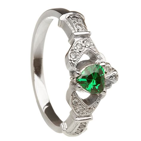 Emerald claddagh ring white gold. 14k White Gold Emerald Set Heart Claddagh Ring & Wedding ...