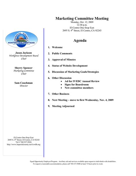 Committee Meeting Agenda Sample Allbusinesstemplates