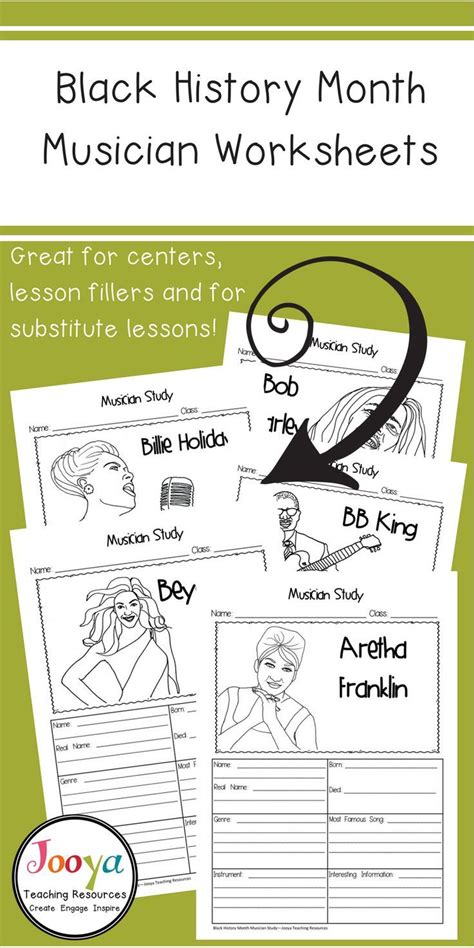 Black History Month Musician Worksheets Substitute Lessons Middle