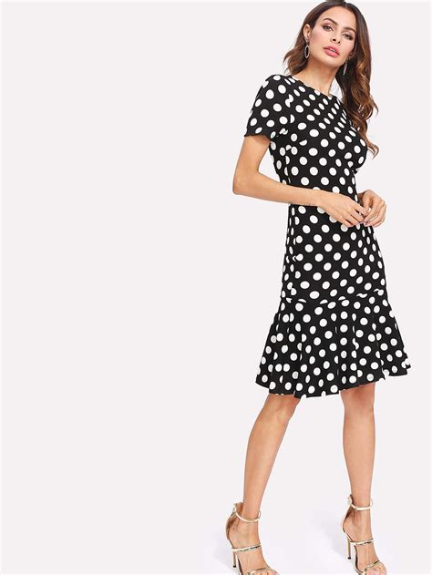 Polka Dot Ruffle Hem Dress SheIn Sheinside