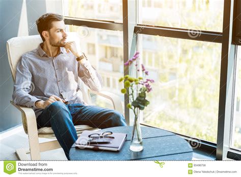 Stylish Guy Sitting Against Window Stock Photo Image Of Alone Classy