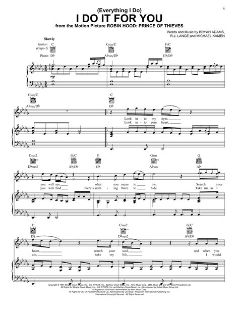 Bryan Adams Everything I Do I Do It For You Sheet Music Download