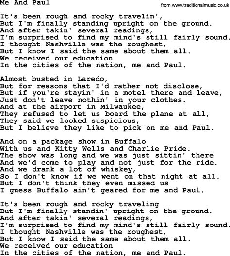 Willie Nelson Song Me And Paul Lyrics