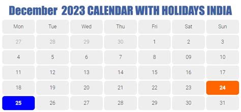 Holidays In December 2023 Dec 2023 Calendar With Holidays India