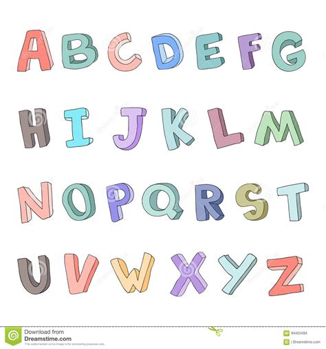 The alphabet with its printable alphabet letters is a great resource for preschool activities or for teaching english as a second the letters of the alphabet are learned through colorful pictures. Vector Hand-drawn Alphabet, Font, Letters. 3D Doodle ABC ...