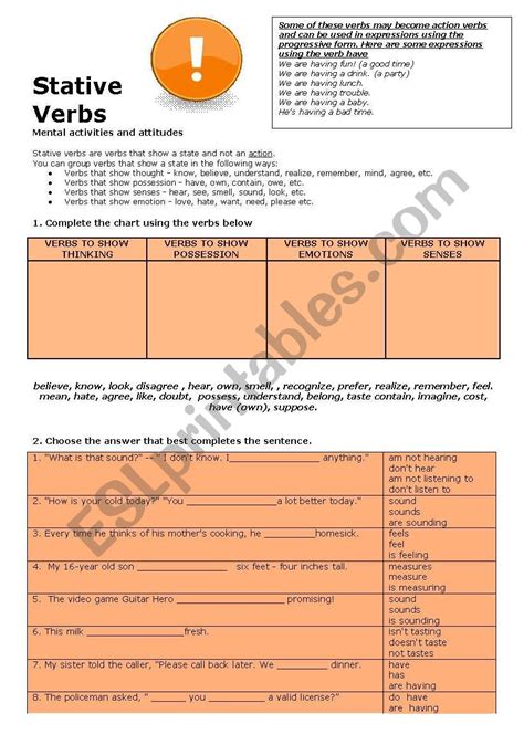 Stative Verbs ESL Worksheet By Cris M