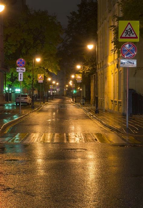 City Street At Rainy Night Background Stock Image Image Of Lamp