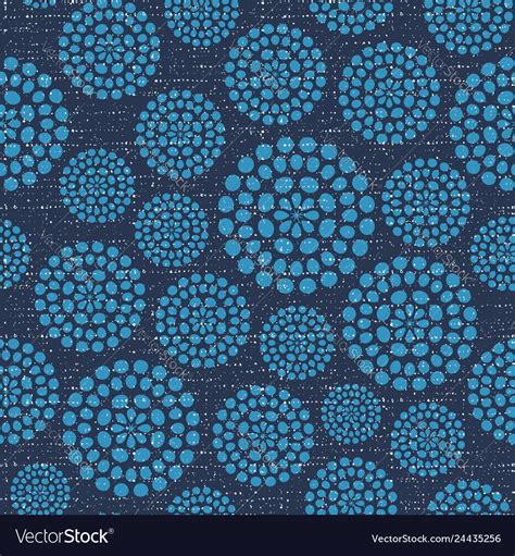 Gray, white, beige, blue, red. Blue circles fabric texture seamless pattern Vector Image
