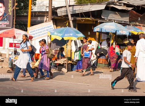South Southern India Tamil Nadu Madurai Busy Shopping Street Scene