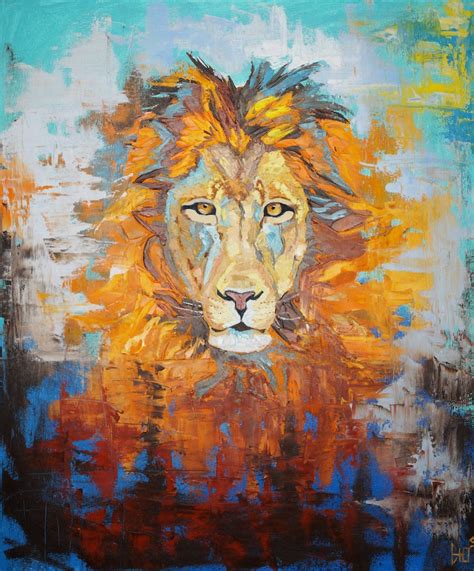 Lion Abstract Painting Art Lion Original Art Lion Canvas Art Etsy