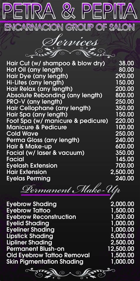 Maybe you would like to learn more about one of these? Price list - Petra & Pepita Encarnacion Group of Salon ...