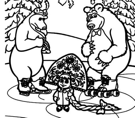 Masha And The Bear And Bear Girlfriend Coloring Pages Color Luna