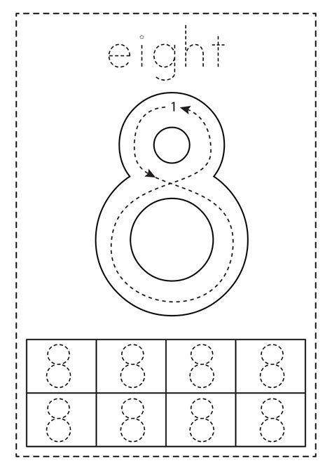 Tracing Number Eight Preschool Worksheet Black And White 8813543